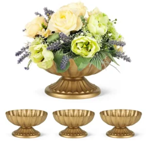 High Distressed Gold Compote Pedestal Vases