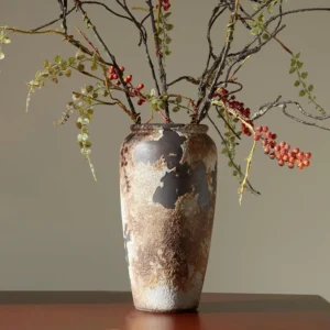 Rustic ceramic Terracotta flower Vase for Farmhouse Decor,