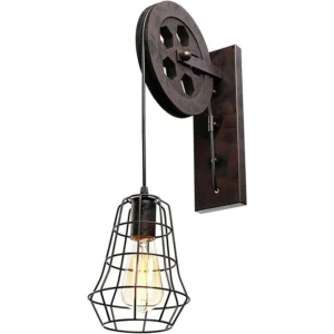 Vintage Farmhouse Mid Century Wall Light with Iron Cage Lampshade for Indoor Lighting