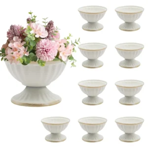 White mini Flower Arrangement Pots 10 Pcs for Centerpiece, Wedding Table Vase / Planter Decor.