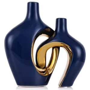 Blue modern Hollow Ceramic Vases Set of 2