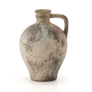 Ceramic Rustic Farmhouse Terracotta Vase with Handle, Neutral Clay Pot.