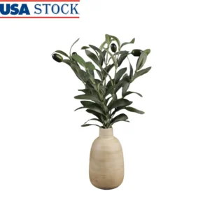 15 Inch Artificial Olive Potted Plant in Wood Finish Vase. Realistic Foliage piece.